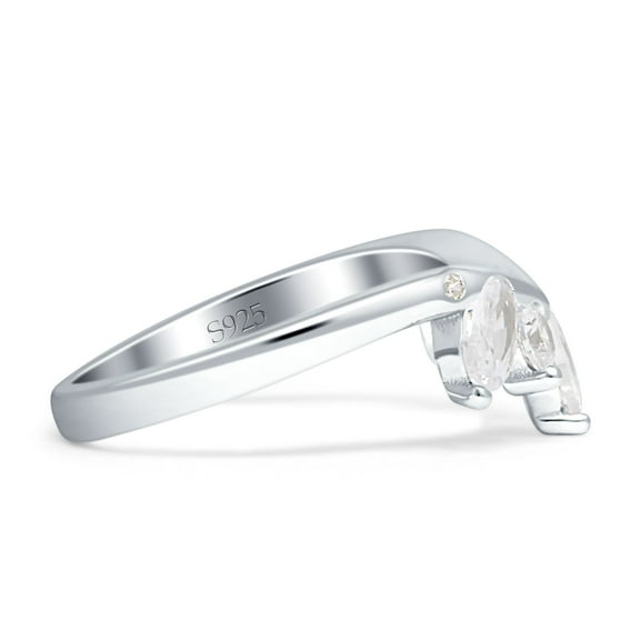 Chevron Ring Stacking Band Cubic Zirconia White Tone 925 Sterling Silver, Size 5