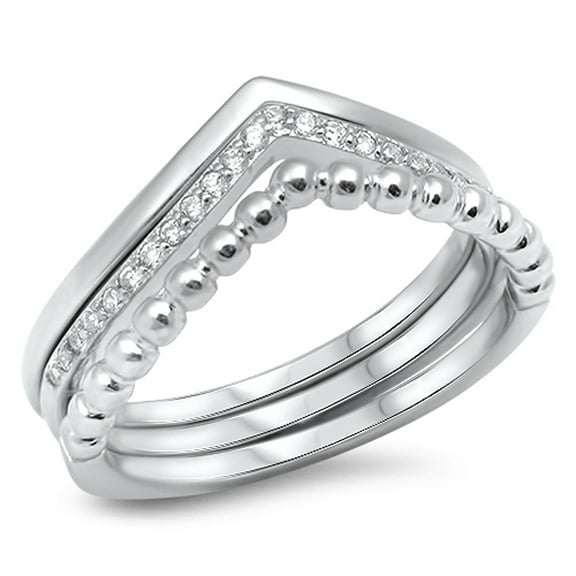 Chevron Set White CZ Stackable Thumb Ring .925 Sterling Silver Band Jewelry Female Size 10