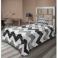 thumbnail image 1 of Ambesonne Chevron Fitted & Top Sheet Set with Sham, Monochrome Wood Pattern, Pale Grey White and Grey, 1 of 4