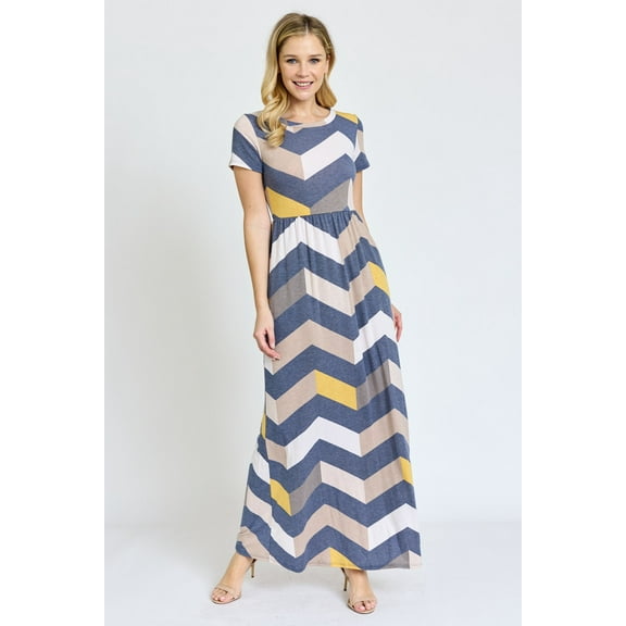 Chevron Short Sleeve Maxi Dress | S-3X