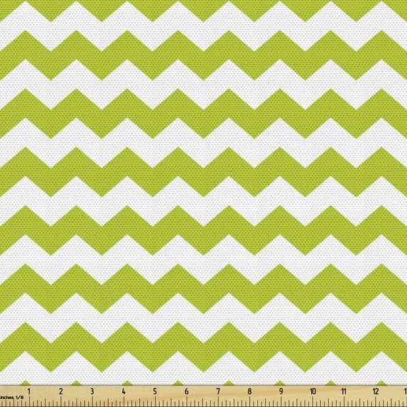 Ambesonne Chevron Fabric by the Yard Upholstery, Abstract Bicolored Zigzags, 1 Yard, White and Yellow Green
