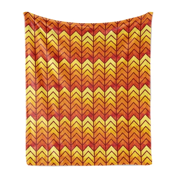 Chevron Soft Flannel Fleece Blanket, Abstract Chevron Pattern in Vintage Funky Colors Old-Fashioned V-Stripes Print, Cozy Plush for Indoor and Outdoor Use, 50" x 60", Orange Yellow, by Ambesonne