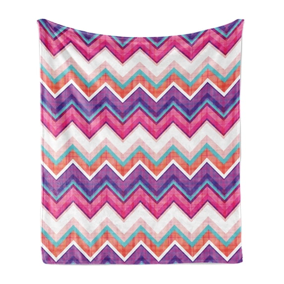Chevron Soft Flannel Fleece Blanket, Chevron Motifs Different Colors with Variable Angles Parallel Lines Groovy Artwork, Cozy Plush for Indoor and Outdoor Use, 70" x 90", Multicolor, by Ambesonne