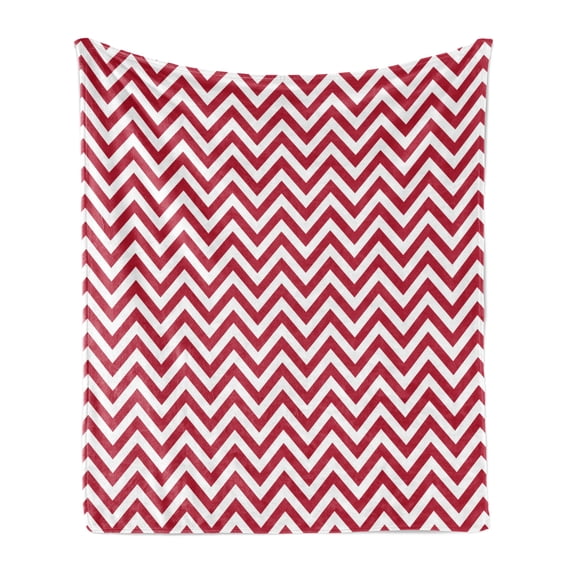 Chevron Soft Flannel Fleece Blanket, Classical Style Zig Zag Stripes Retro Revival Pattern with Simplistic Design, Cozy Plush for Indoor and Outdoor Use, 60" x 80", Dark Coral White, by Ambesonne