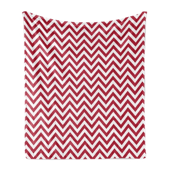 Chevron Soft Flannel Fleece Blanket, Classical Style Zig Zag Stripes Retro Revival Pattern with Simplistic Design, Cozy Plush for Indoor and Outdoor Use, 70" x 90", Dark Coral White, by Ambesonne
