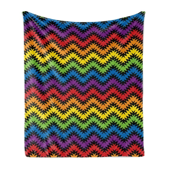 Chevron Soft Flannel Fleece Blanket, Jagged and Spiked Zigzag Pattern with Vibrant Rainbow Colors Abstract Artwork Theme, Cozy Plush for Indoor and Outdoor Use, 50" x 60", Multicolor, by Ambesonne