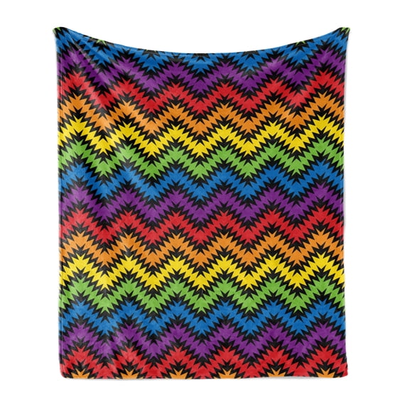 Chevron Soft Flannel Fleece Blanket, Jagged and Spiked Zigzag Pattern with Vibrant Rainbow Colors Abstract Artwork Theme, Cozy Plush for Indoor and Outdoor Use, 60" x 80", Multicolor, by Ambesonne