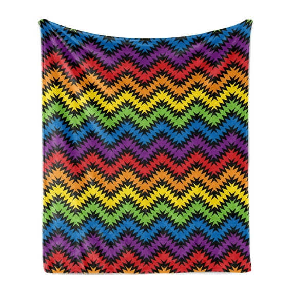 Chevron Soft Flannel Fleece Blanket, Jagged and Spiked Zigzag Pattern with Vibrant Rainbow Colors Abstract Artwork Theme, Cozy Plush for Indoor and Outdoor Use, 70" x 90", Multicolor, by Ambesonne