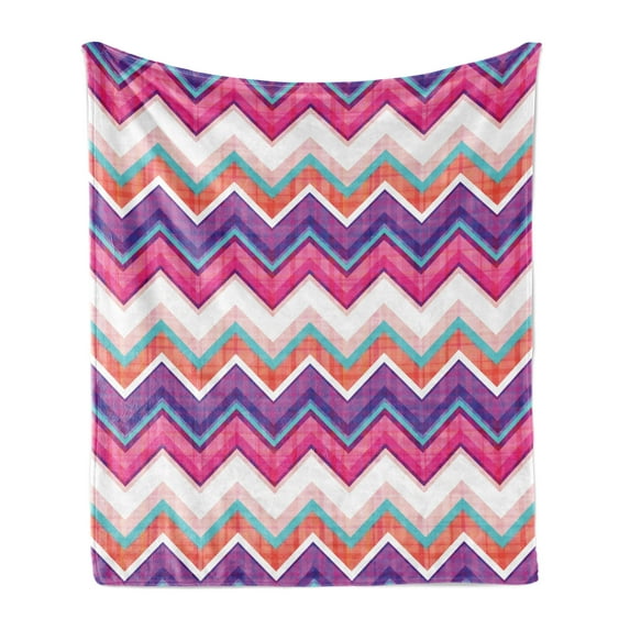 Chevron Soft Flannel Fleece Blanket, Chevron Motifs Different Colors with Variable Angles Parallel Lines Groovy Artwork, Cozy Plush for Indoor and Outdoor Use, 60" x 80", Multicolor, by Ambesonne