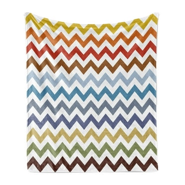 Chevron Soft Flannel Fleece Blanket, Chevron Pattern Easter Day Inspired Zigzag Colorful Design Retro Style Illustration, Cozy Plush for Indoor and Outdoor Use, 50" x 70", Multicolor, by Ambesonne