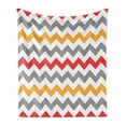 thumbnail image 1 of Chevron Soft Flannel Fleece Blanket, Retro Chevron Pattern Abstract Waves Happiness Contrasting Colors Creativity, Cozy Plush for Indoor and Outdoor Use, 70" x 90", Grey Marigold Red, by Ambesonne, 1 of 5