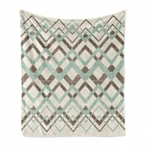 Chevron Soft Flannel Fleece Blanket, Vintage Overlapping Zigzag Lines Thin and Thick Stripes Old Classical, Cozy Plush for Indoor and Outdoor Use, 60" x 80", Almond Green Brown Cream, by Ambesonne