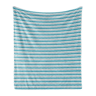 Chevron Soft Flannel Fleece Blanket, Zigzag Geometric Patten in Blue Shades Abstract Symmetric Arrows Motif, Cozy Plush for Indoor and Outdoor Use, 50" x 60", Grey White Petrol Blue, by Ambesonne