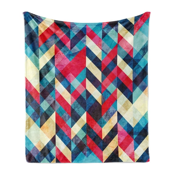Chevron Soft Flannel Fleece Blanket, Zigzag Pattern Downward Parallel Lines Hipster Bohemian Style Grunge Illustration, Cozy Plush for Indoor and Outdoor Use, 50" x 60", Multicolor, by Ambesonne