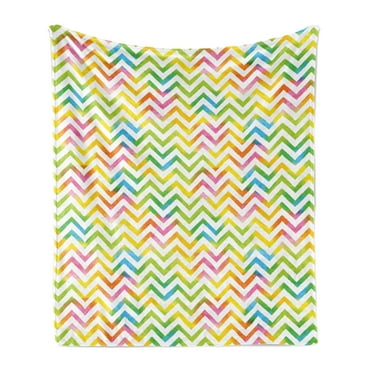Chevron Soft Flannel Fleece Throw Blanket, Colorful Geometric Chevron Design with Grunge Properties Modern Graphic, Cozy Plush for Indoor and Outdoor Use, 60" x 80", Multicolor, by Ambesonne