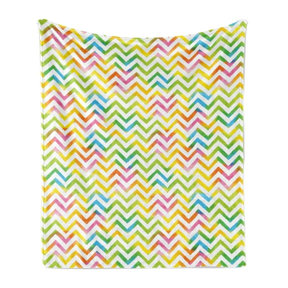 Chevron Soft Flannel Fleece Throw Blanket, Colorful Geometric Chevron Design with Grunge Properties Modern Graphic, Cozy Plush for Indoor and Outdoor Use, 60" x 80", Multicolor, by Ambesonne