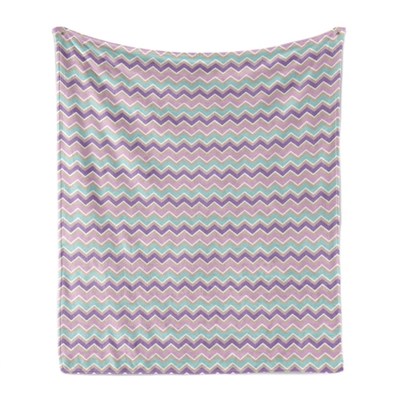 Chevron Soft Flannel Fleece Throw Blanket, Contemporary Pattern with Zigzag Lines in Pastel Tones, Cozy Plush for Indoor and Outdoor Use, 50" x 60", Multicolor, by Ambesonne