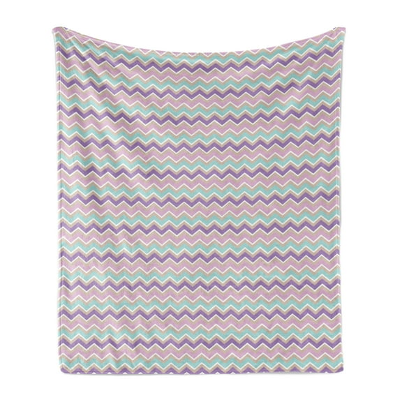 Chevron Soft Flannel Fleece Throw Blanket, Contemporary Pattern with Zigzag Lines in Pastel Tones, Cozy Plush for Indoor and Outdoor Use, 60" x 80", Multicolor, by Ambesonne