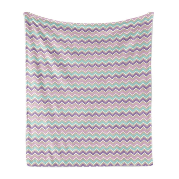 Chevron Soft Flannel Fleece Throw Blanket, Contemporary Pattern with Zigzag Lines in Pastel Tones, Cozy Plush for Indoor and Outdoor Use, 70" x 90", Multicolor, by Ambesonne