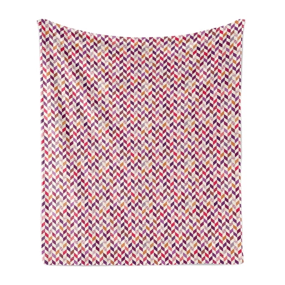 Chevron Soft Flannel Fleece Throw Blanket, Patchwork Design Inspired Geometric Composition with Stars Circles and Triangles, Cozy Plush for Indoor and Outdoor Use, 60" x 80", Multicolor, by Ambesonne