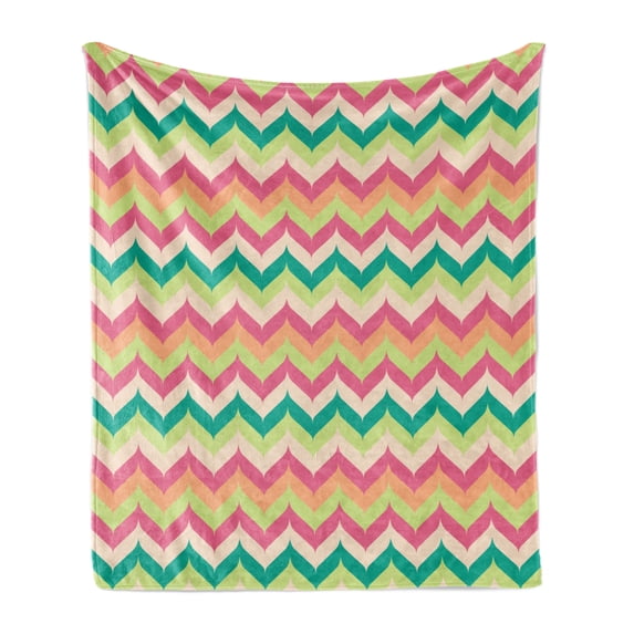 Chevron Soft Flannel Fleece Throw Blanket, Pattern Vintage Style down Backward Strokes Like Leaf Funk Art Style 60's Theme, Cozy Plush for Indoor and Outdoor Use, 50" x 70", Multicolor, by Ambesonne
