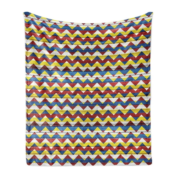 Chevron Soft Flannel Fleece Throw Blanket, Chevron Shapes in Retro Colors Simple Geometrical Coat of Arms, Cozy Plush for Indoor and Outdoor Use, 50" x 70", Blue Green Red, by Ambesonne