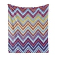 thumbnail image 1 of Chevron Soft Flannel Fleece Throw Blanket, Chevron from Small Strikes Horizontal Stripes in Contemporary Design, Cozy Plush for Indoor and Outdoor Use, 50" x 60", Purple Khaki Blue, by Ambesonne, 1 of 5