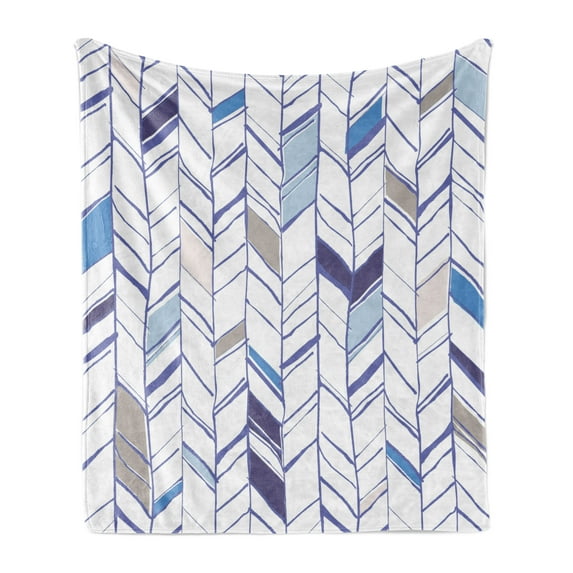 Chevron Soft Flannel Fleece Throw Blanket, Tribal Zigzag Lines Pattern in Various Shades Geometric Sketch, Cozy Plush for Indoor and Outdoor Use, 60" x 80", Violet Blue White, by Ambesonne