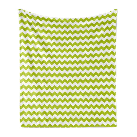 Chevron Soft Flannel Fleece Throw Blanket, Vertical Bicolored Zigzags Abstract Motifs on Plain Backdrop Pattern, Cozy Plush for Indoor and Outdoor Use, 60" x 80", White and Yellow Green, by Ambesonne