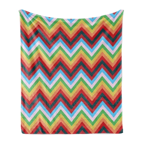Chevron Soft Flannel Fleece Throw Blanket, Vibrant Colorful Zigzag Lines with Sharp Pointy Ends Simple Trend Polygon Print, Cozy Plush for Indoor and Outdoor Use, 50" x 70", Multicolor, by Ambesonne