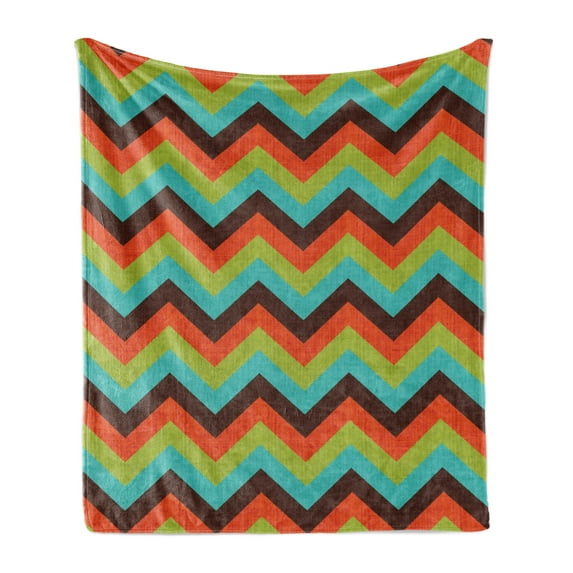 Chevron Soft Flannel Fleece Throw Blanket, Vintage Zigzag Pattern Royal Jagged Regular Limitless Simple Traces Art Work, Cozy Plush for Indoor and Outdoor Use, 60" x 80", Multicolor, by Ambesonne