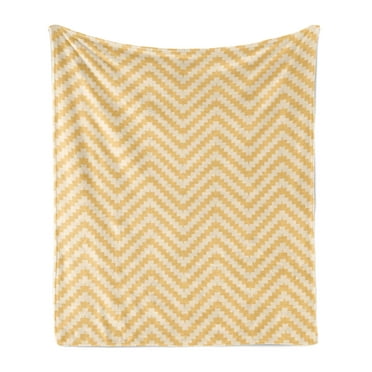 Chevron Soft Flannel Fleece Throw Blanket, Zig Zag Pattern with Lines Skewed Squares Vintage Geometrical Design, Cozy Plush for Indoor and Outdoor Use, 70" x 90", Apricot Peach, by Ambesonne