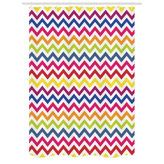 Chevron Stall Shower Curtain, Chevron Pattern Colorful Rainbow Inspired Festive Fun Enjoyment Artistic Design, Fabric Bathroom Set with Hooks, 54W X 78L Inches, Multicolor, by Ambesonne
