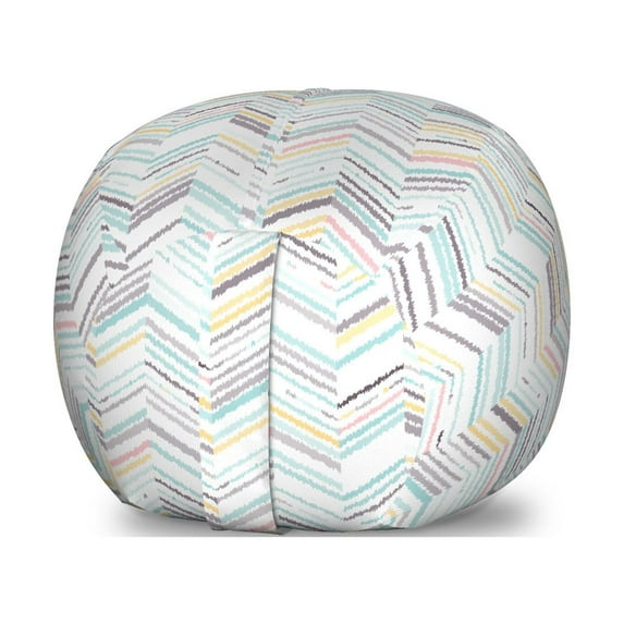 Chevron Storage Toy Bag Chair, Colorful Pattern Folklore Arrangement in Warm Colors, Stuffed Animal Organizer Washable Bag, Large Size, Multicolor, by Ambesonne