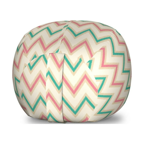 Chevron Storage Toy Bag Chair, Digital Chevron Forms Technical Elements Retro Insignia Illustration, Stuffed Animal Organizer Washable Bag, Large Size, Pink Cream Green, by Ambesonne