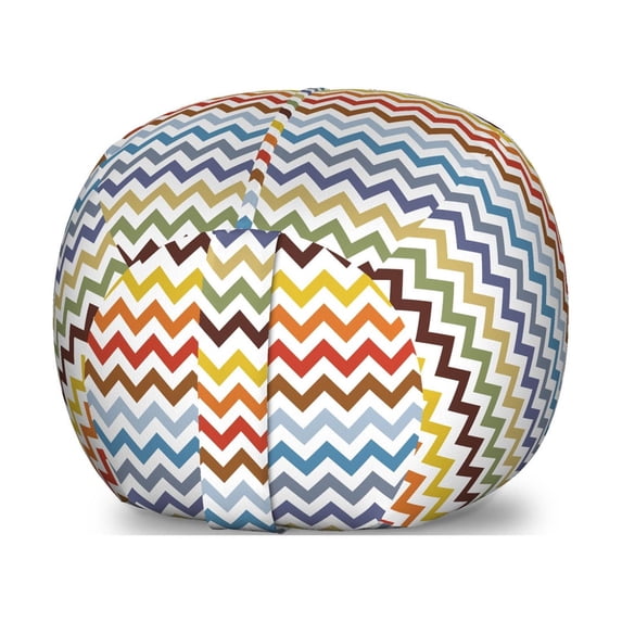 Chevron Storage Toy Bag Chair, Chevron Pattern Easter Day Inspired Zigzag Colorful Design Retro Style Illustration, Stuffed Animal Organizer Washable Bag, Large Size, Multicolor, by Ambesonne