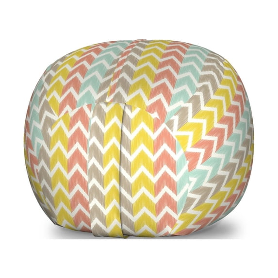 Chevron Storage Toy Bag Chair, Repetitive Herringbone Zigzag Pattern on Sketchy Colorful Line Painted Background, Stuffed Animal Organizer Washable Bag, Large Size, Multicolor, by Ambesonne