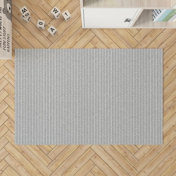 Chevron Stripe Ivory Charcoal Kids Play Mat