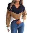 thumbnail image 1 of Chevron Striped Color Block Collared Classic Sweater for Women Khaki Small, 1 of 5