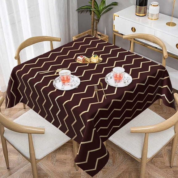 Chevron Stripes Lines Gold Metallic Burgundy Maroon Soft Tablecloth Square Dinng Table Covers for Kitchen & Table Linens 52" x 52"