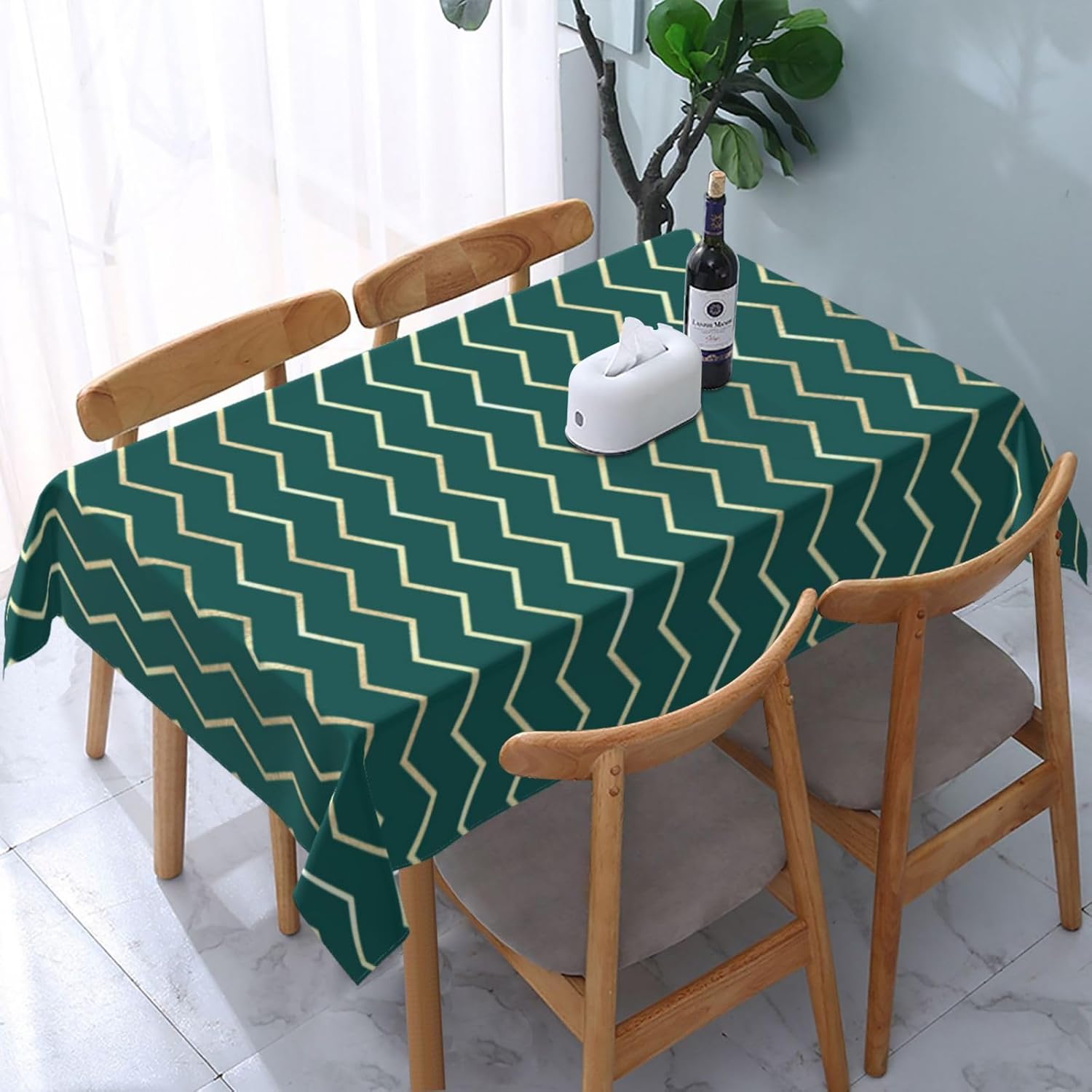 Chevron Stripes Lines Gold Metallic Teal Rectangle Table Cloth Soft ...