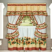Chevron Sunflower Complete Kitchen Curtain Tier, Swag, Tiebacks & Valance Set - 24 in. Long