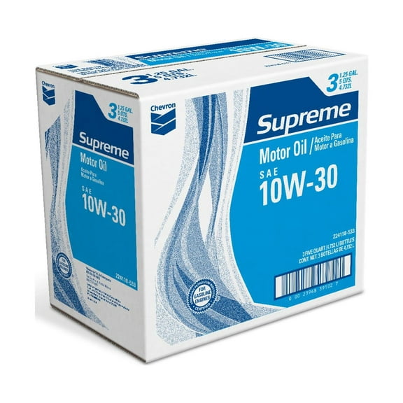 Chevron Supreme 10W-30 Motor Oil, 5 Quart Case (3 Pack)