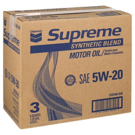 Chevron Supreme Synthetic Blend Motor Oil 5W-20, 5 Quart Case (3 Pack)