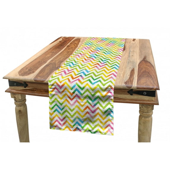 Chevron Table Runner, Colorful Geometric Chevron Design with Grunge Properties Modern Graphic, Dining Room Kitchen Rectangular Runner, 3 Sizes, by Ambesonne