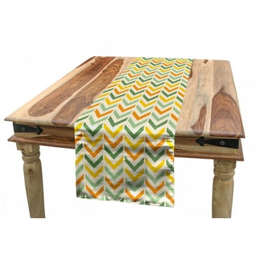Chevron Table Runner, Retro Countryside Colors Zigzags in Vertical Direction Striped Composition, Dining Room Kitchen Rectangular Runner, 3 Sizes, by Ambesonne