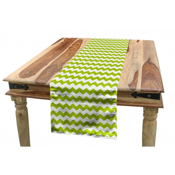 Chevron Table Runner, Vertical Bicolored Zigzags Abstract Motifs on Plain Backdrop Pattern, Dining Room Kitchen Rectangular Runner, 3 Sizes, by Ambesonne