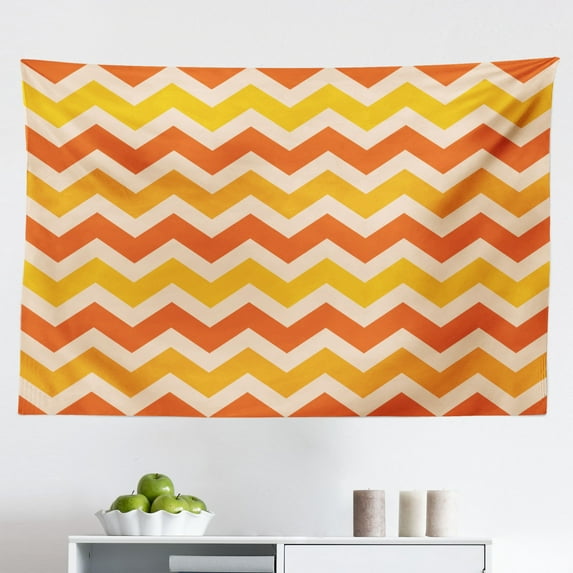 Chevron Tapestry, Pattern with Zigzag Yellow Ombre Birthday Celebration Parties Gatherings, Fabric Wall Hanging Decor for Bedroom Living Room Dorm, 2 Sizes, Yellow Pale Yellow, by Ambesonne