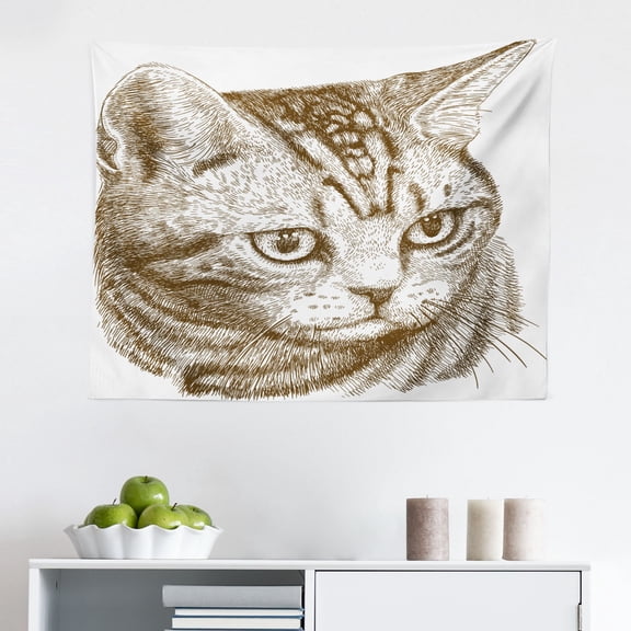 Chevron Tapestry, Zig Zag Pattern with Tribal Arrows Prehistoric Abstract Design, Fabric Wall Hanging Decor for Bedroom Living Room Dorm, 2 Sizes, Yellow Pale Grey, by Ambesonne