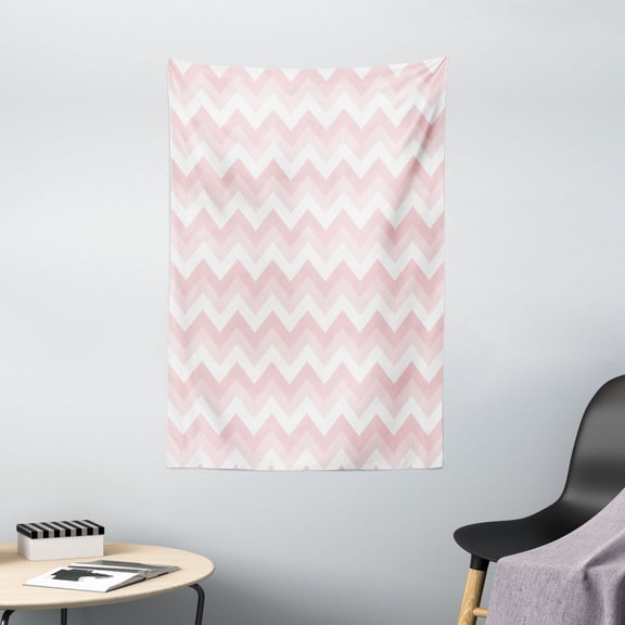 Chevron Tapestry, Zigzag Chevron Grunge Pattern in Soft Colors Simplicity Artful Design, Wall Hanging for Bedroom Living Room Dorm Decor, 40W X 60L Inches, Rose Pale Pink White, by Ambesonne
